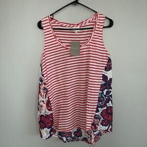 Anthropologie Porridge Womens Tank Top Sz XS Striped Floral Cotton Linen Blend